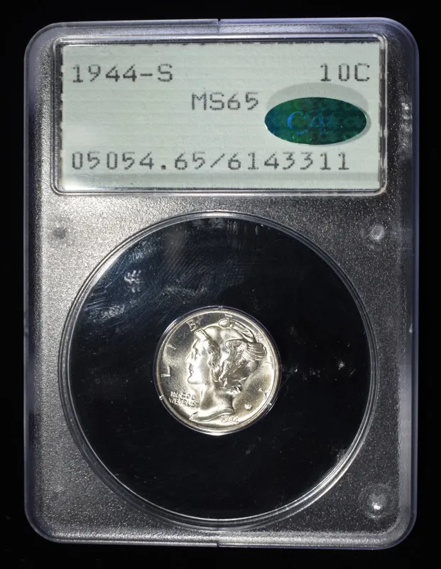 1944-S MERCURY DIME PCGS MS-65 CAC, RATTLER HOLDER from auction in Findlay, Ohio