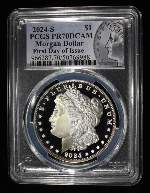 2024-S MORGAN DOLLAR PCGS PR70DCAM FDI from auction in Findlay, Ohio