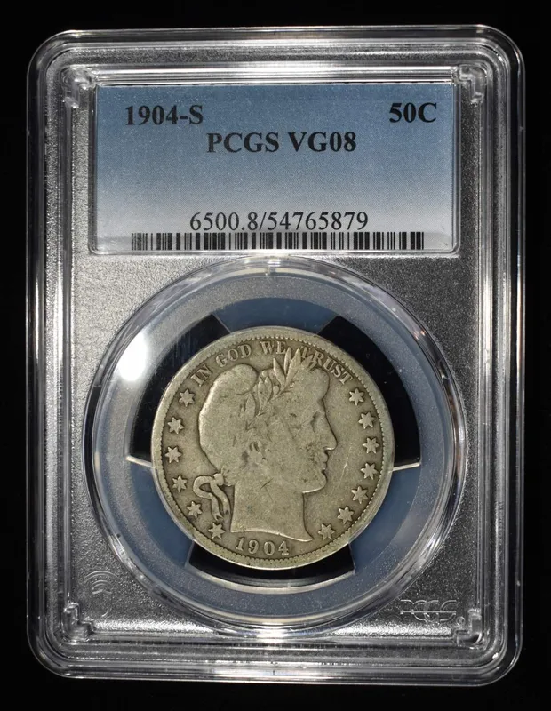 1904-S BARBER HALF DOLLAR PCGS VG-8 from auction in Findlay, Ohio