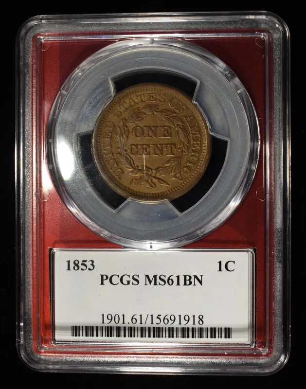 1853 BRAIDED HAIR LARGE CENT PCGS MS61 BN from auction in Findlay, Ohio
