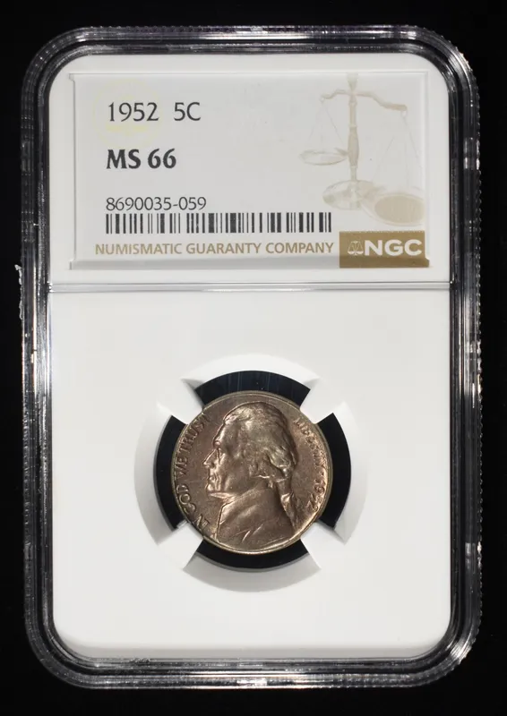 1952 JEFFERSON NICKEL NGC MS 66 from auction in Findlay, Ohio