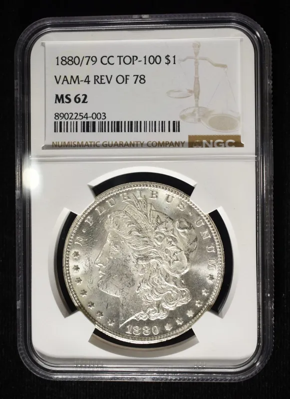 1880/79-CC MORGAN DOLLAR NGC MS-62 VAM-4 REV 78 from auction in Findlay, Ohio