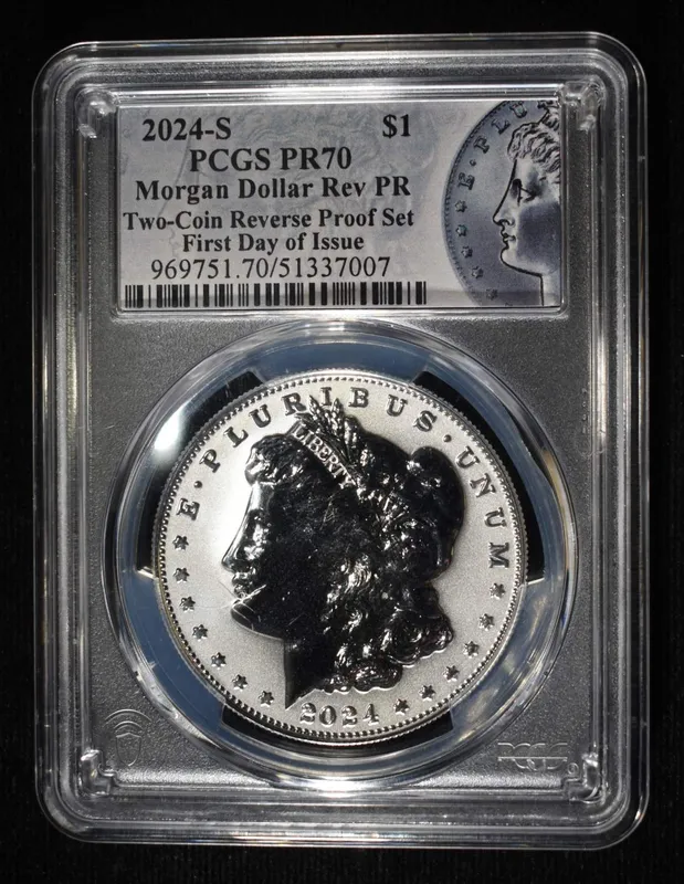 2024-S MORGAN DOLLAR REV PR PCGS PR70 FDI from auction in Findlay, Ohio