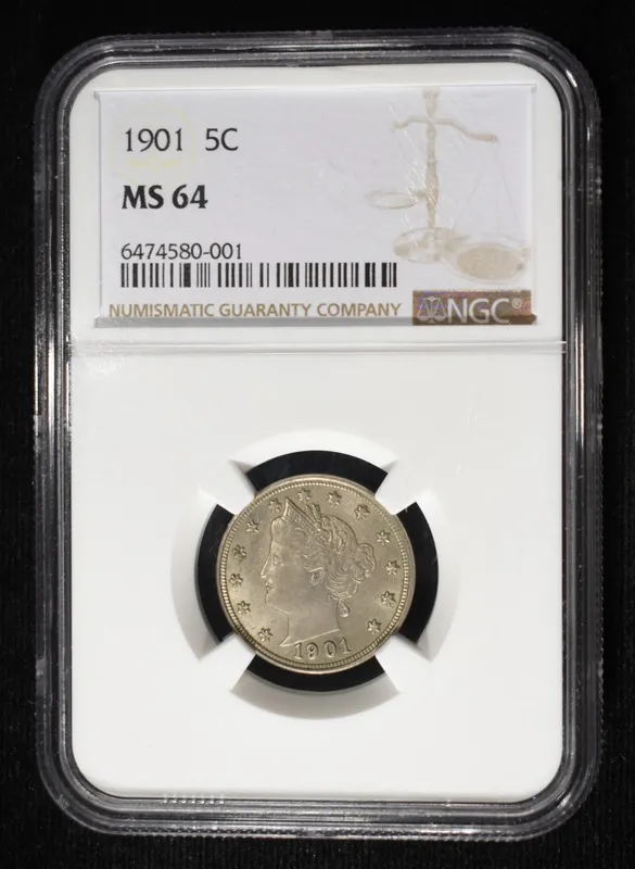 1901 LIBERTY "V" NICKEL NGC MS-64 from auction in Findlay, Ohio
