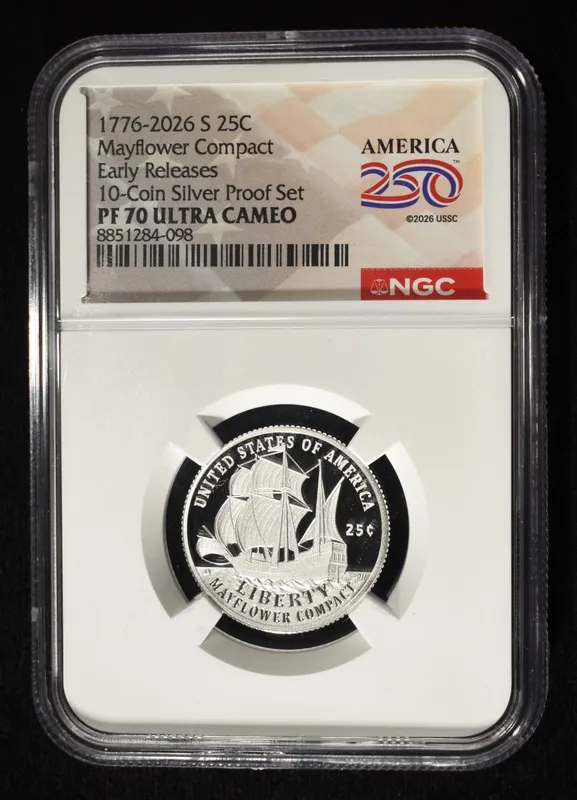 1776-2026-S MAYFLOWER QUARTER NGC PF70 UCAM SILVER from auction in Findlay, Ohio