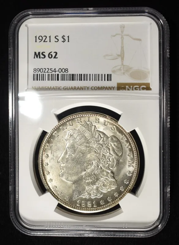 1921-S MORGAN DOLLAR NGC MS-62 from auction in Findlay, Ohio