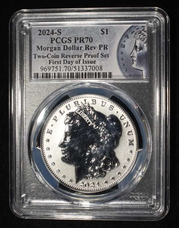 2024-S MORGAN DOLLAR REV PR PCGS PR70 FDI from auction in Findlay, Ohio