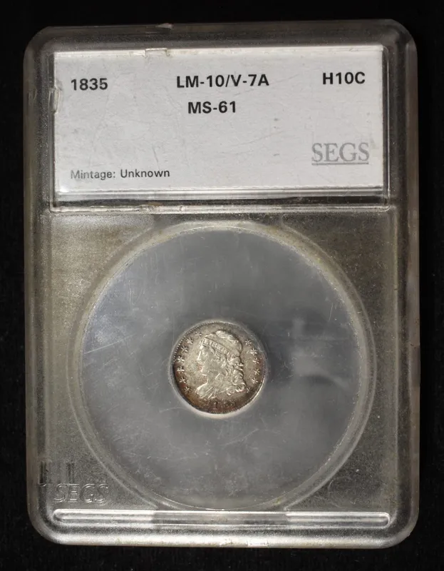 1835 BUST HALF DIME SEGS MS-61 LM-10/V-7A from auction in Findlay, Ohio