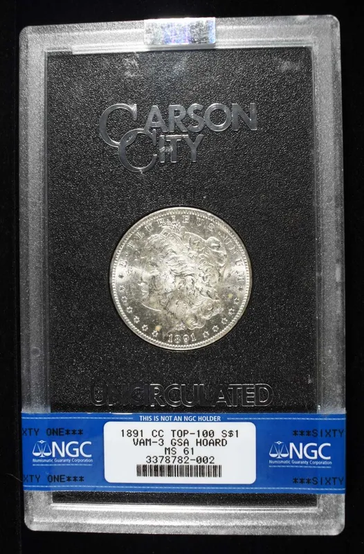 1891-CC MORGAN DOLLAR GSA NGC MS-61 VAM-3 from auction in Findlay, Ohio