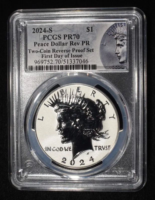 2024-S PEACE DOLLAR REV PR PCGS PR70 FDI from auction in Findlay, Ohio