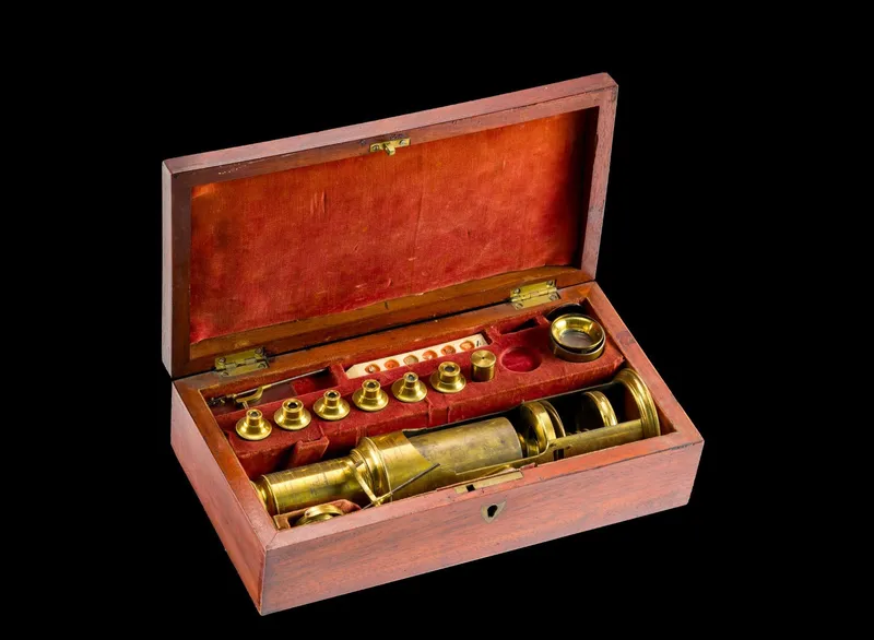 Cased Brass Portable Drum Microscope from auction in Harrisburg, Pennsylvania