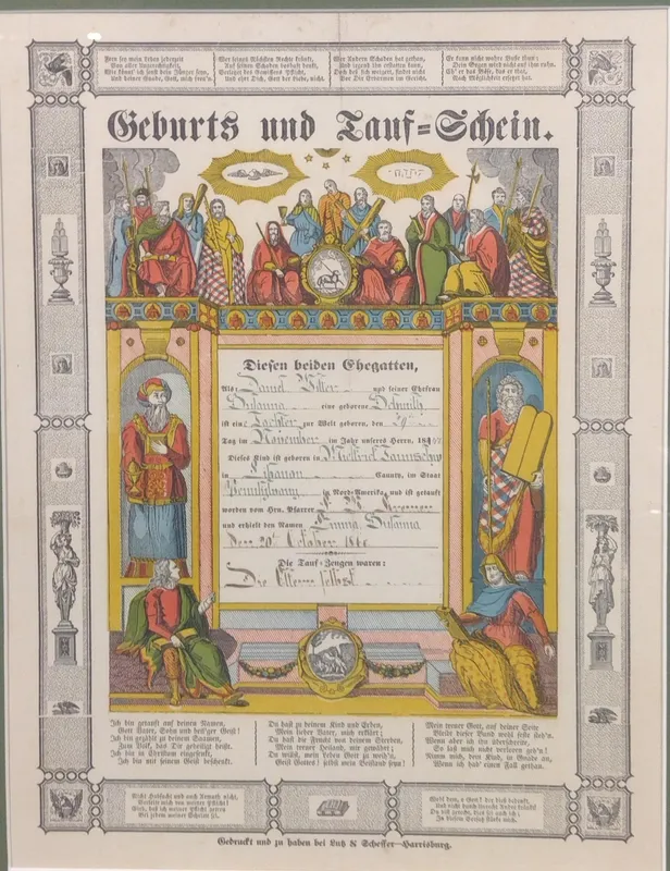 Pennsylvania German Fraktur Framed from auction in Harrisburg, Pennsylvania