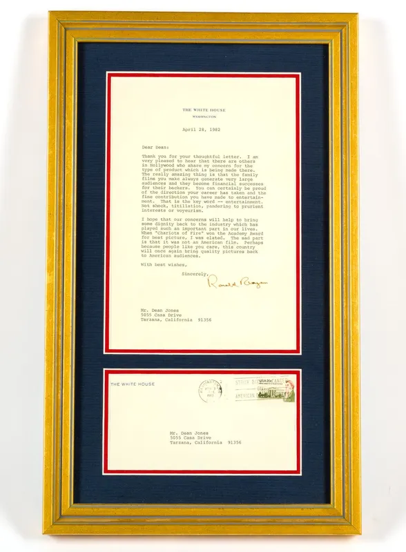 Framed Letter from Ronald Regan to Dean Jones from auction in Harrisburg, Pennsylvania