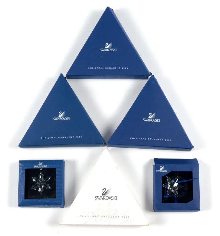 6 Swarovski Crystal Christmas Ornaments from auction in Harrisburg, Pennsylvania