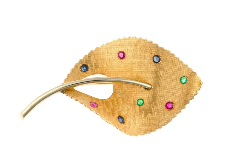 14K Gold and Gemstone Leaf Brooch from auction in Harrisburg, Pennsylvania