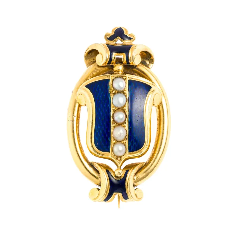 Victorian 18K Gold, Enamel, and Seed Pearl Pendant Brooch from auction in Harrisburg, Pennsylvania