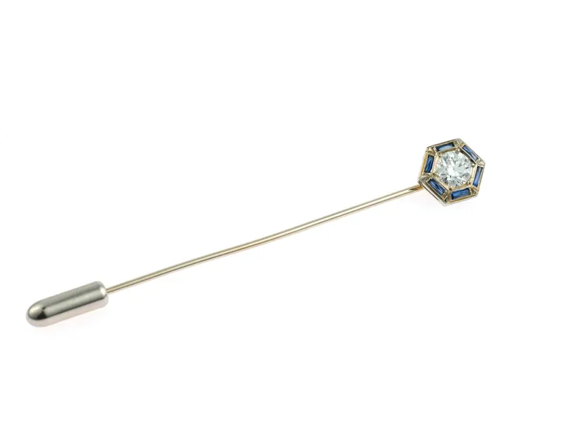 Art Deco 18K Gold, Diamond, and Sapphire Stick Pin from auction in Harrisburg, Pennsylvania