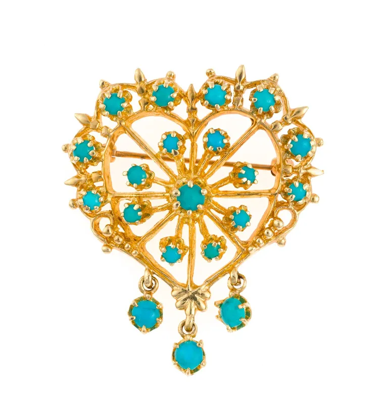 Victorian 14K Gold and Turquoise Heart Brooch from auction in Harrisburg, Pennsylvania