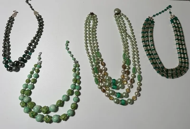 Vintage Green & Grey Beaded Necklaces from auction in Clifford , Pennsylvania