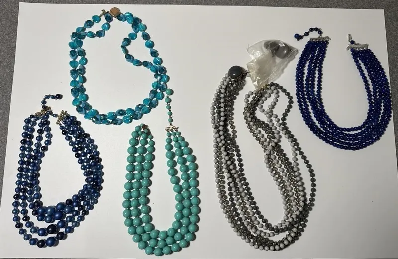 Vintage Blue, Turquoise & Grey Beaded Necklaces from auction in Clifford , Pennsylvania
