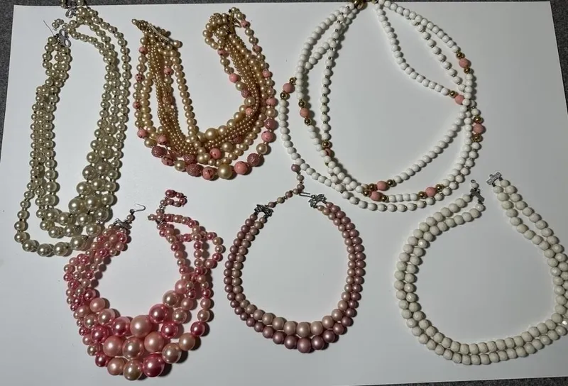 Vintage Pink, Cream & White Beaded Necklaces from auction in Clifford , Pennsylvania