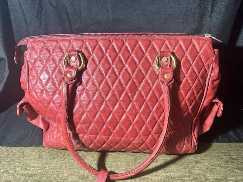 Marino Orlandi Red Quilted Leather Handbag from auction in Clifford , Pennsylvania