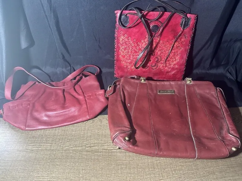 3 Red Leather Handbags from auction in Clifford , Pennsylvania