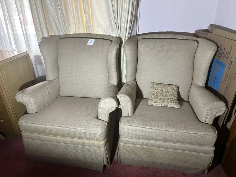 Pair of Upholstered Wing Back Chairs from auction in Clifford , Pennsylvania