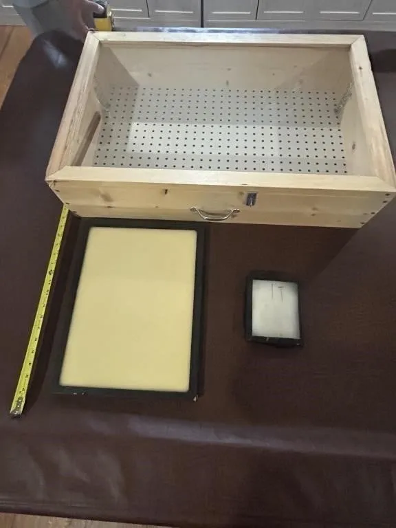 Wooden Display Case & 2 Trays from auction in Clifford , Pennsylvania