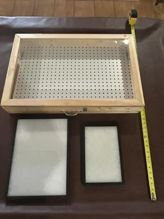 Wooden Display Case & 2 Trays from auction in Clifford , Pennsylvania