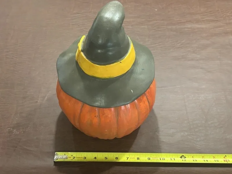Ceramic Halloween Witch Hat Pumpkin Decoration from auction in Clifford , Pennsylvania