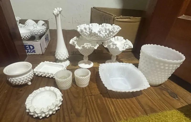 Assorted Hobnail Milk Glass from auction in Clifford , Pennsylvania