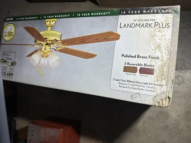 NIB Landmark Plus Ceiling Fan w Lights from auction in Clifford , Pennsylvania