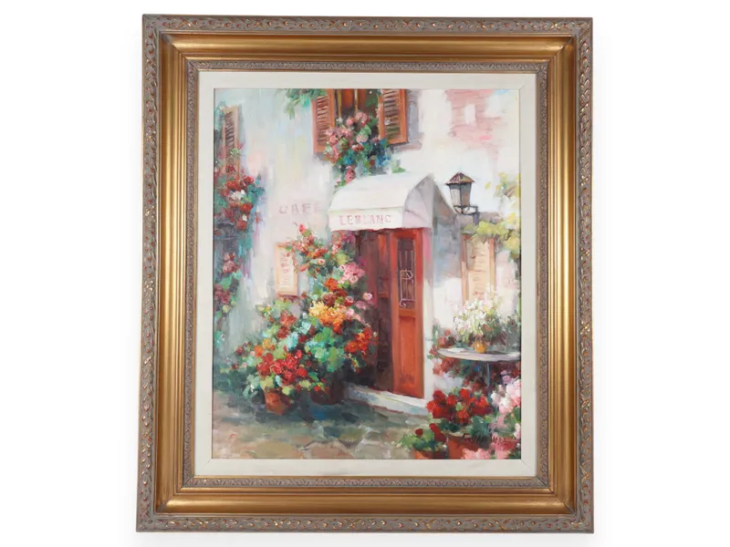 F. Sannino, Cafe Leblanc European Street Scene, Oil on Canvas from auction in Atlanta, Georgia