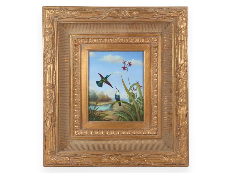Tropical Landscape with Hummingbirds and Orchids Oil on Canvas from auction in Atlanta, Georgia