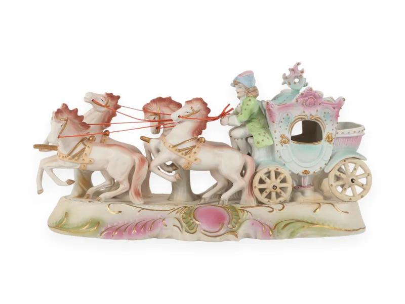 Paulux Hand Painted Porcelain Coach and Four Horse Figurine from auction in Atlanta, Georgia