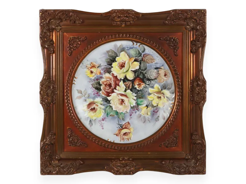 Hand Painted Porcelain Rose Still Life in Ornate Gilt Frame from auction in Atlanta, Georgia
