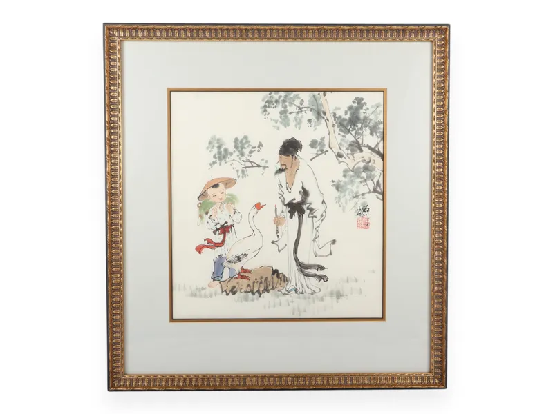 Fan Zeng Chinese b. 1938 Scholar and Goose Ink and Color Painting from auction in Atlanta, Georgia