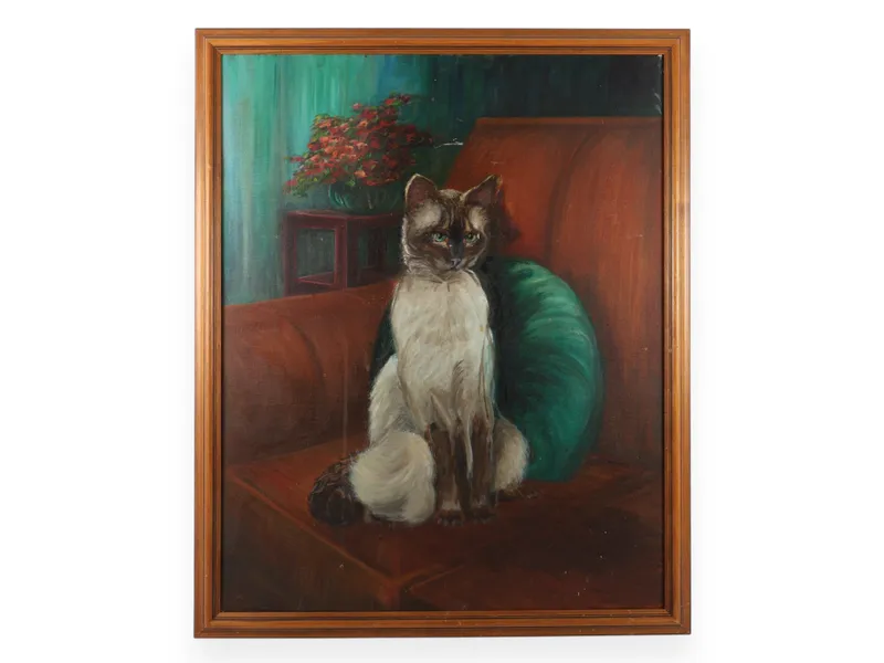 Mid-20th Century Original Oil on Canvas Portrait of a Siamese Cat from auction in Atlanta, Georgia