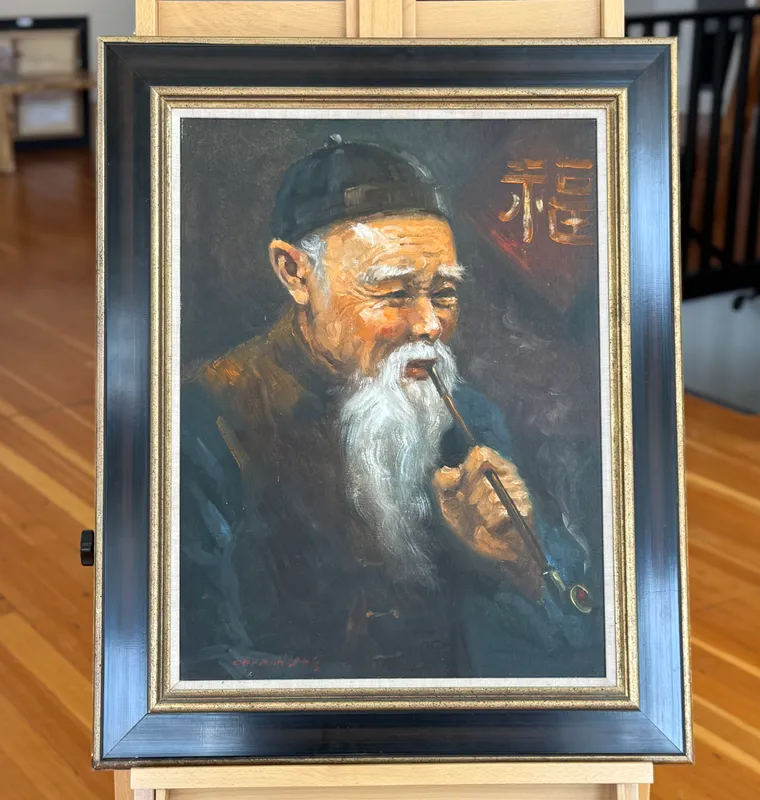 MAN SMOKING A PIPE, OIL PAINTING from auction in Salem, Oregon