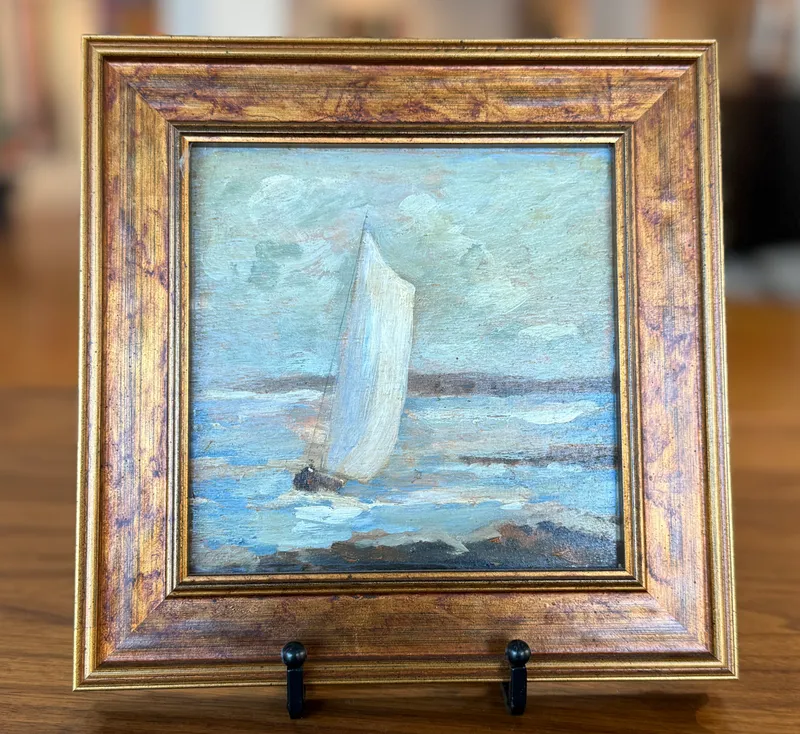 BERNARD M. KREMITSKE, "SAILBOAT ON THE COAST OF BELLE ISLE" from auction in Salem, Oregon