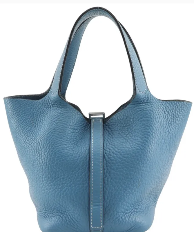HERMES PICOTIN LOCK 18 (PM), BLUE CLEMENCE, PALLADIUM from auction in Atlanta, Georgia