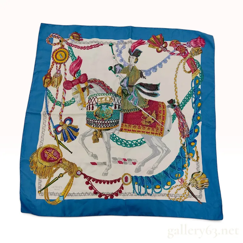 Vintage Hermes Blue Equestrian Motif Silk Carre 90 from auction in Atlanta, Georgia