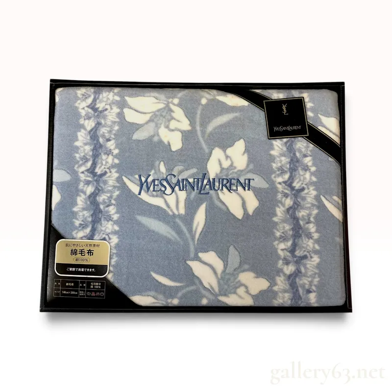 Yves Saint Laurent Floral Vine Light Blue Cotton Blanket 140 x 200 cm with Box from auction in Atlanta, Georgia