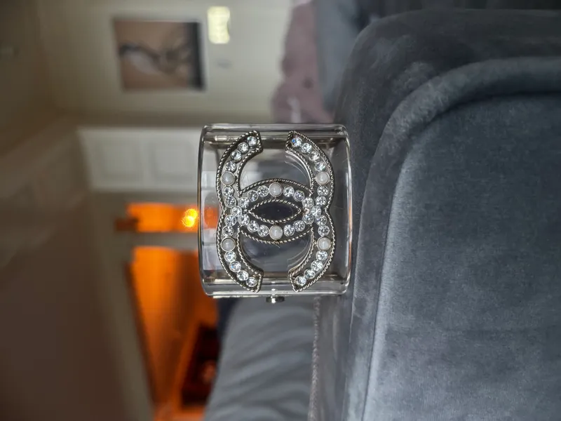 Chanel 19A Resin and Crystal CC Hinged Cuff Bracelet from auction in Atlanta, Georgia