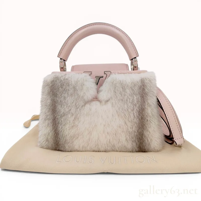 Louis Vuitton Mink Fur and Light Pink Taurillon Leather Capucines Mini 2-Way Handbag from auction in Atlanta, Georgia