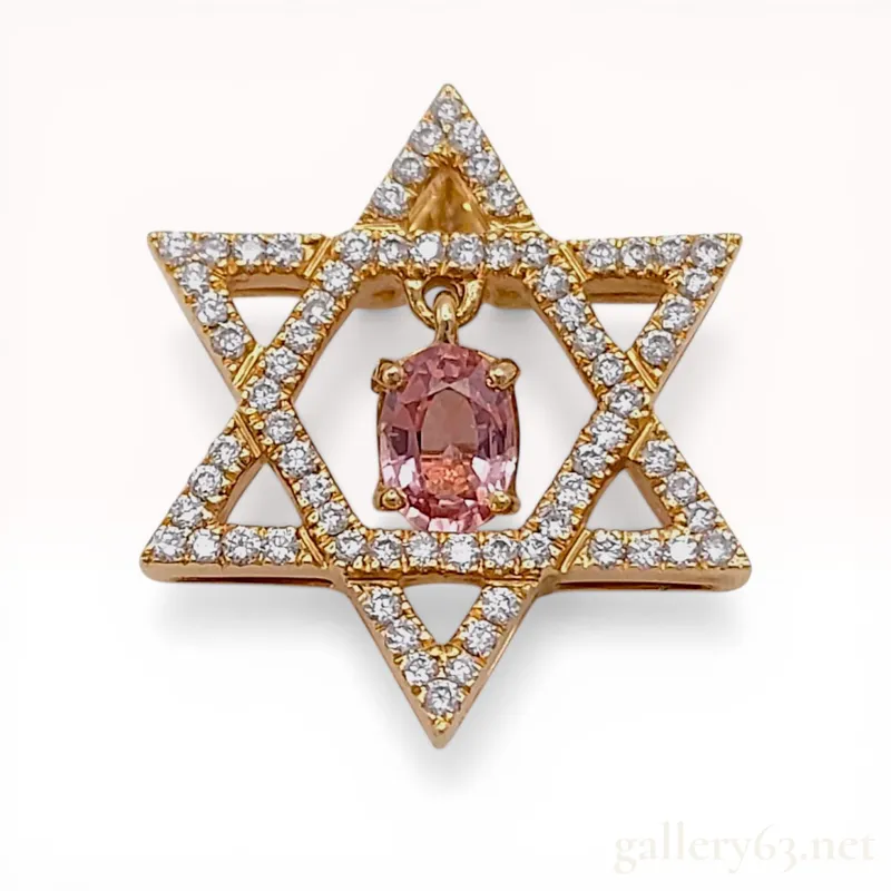 18K Pink Gold, Pink Sapphire, and Diamond Star of David Pendant from auction in Atlanta, Georgia