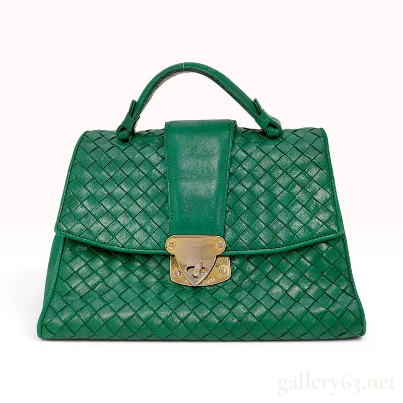 Bottega Veneta Vintage Green Intrecciato Woven Leather Top Handle Bag from auction in Atlanta, Georgia
