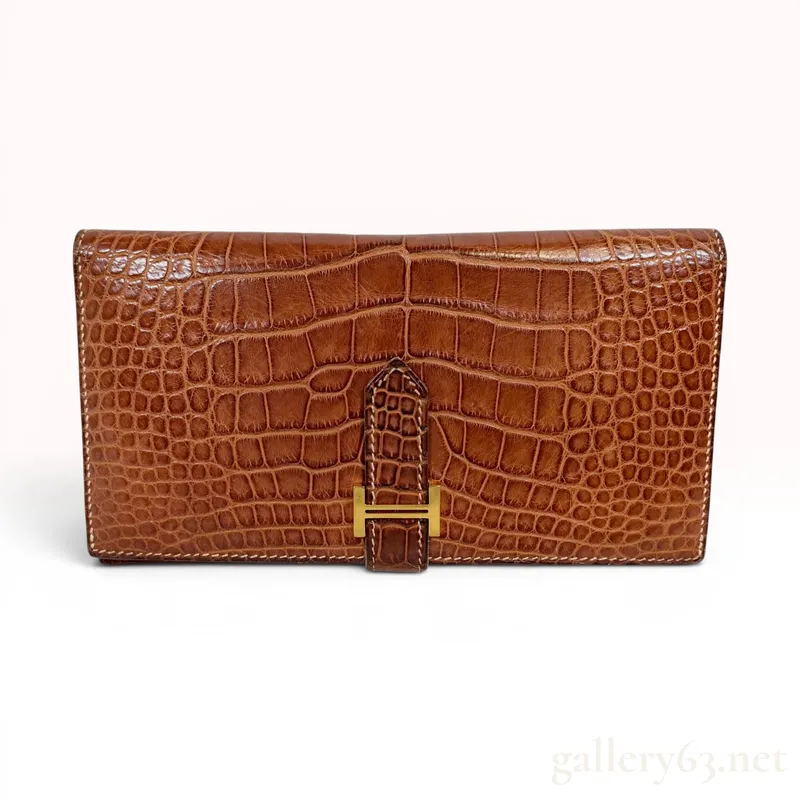Hermes Alligator Mississippiensis Bearn Long Wallet in Brown with Gold Hardware from auction in Atlanta, Georgia