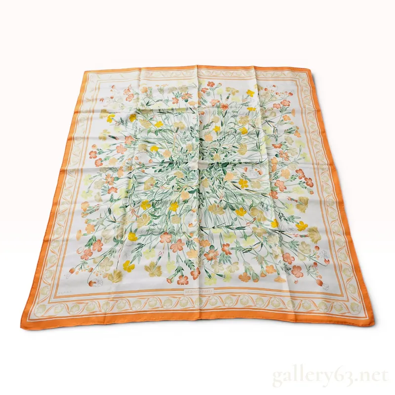 Hermes Oeillets Sauvages et Autres Caryophyllees Silk Scarf from auction in Atlanta, Georgia